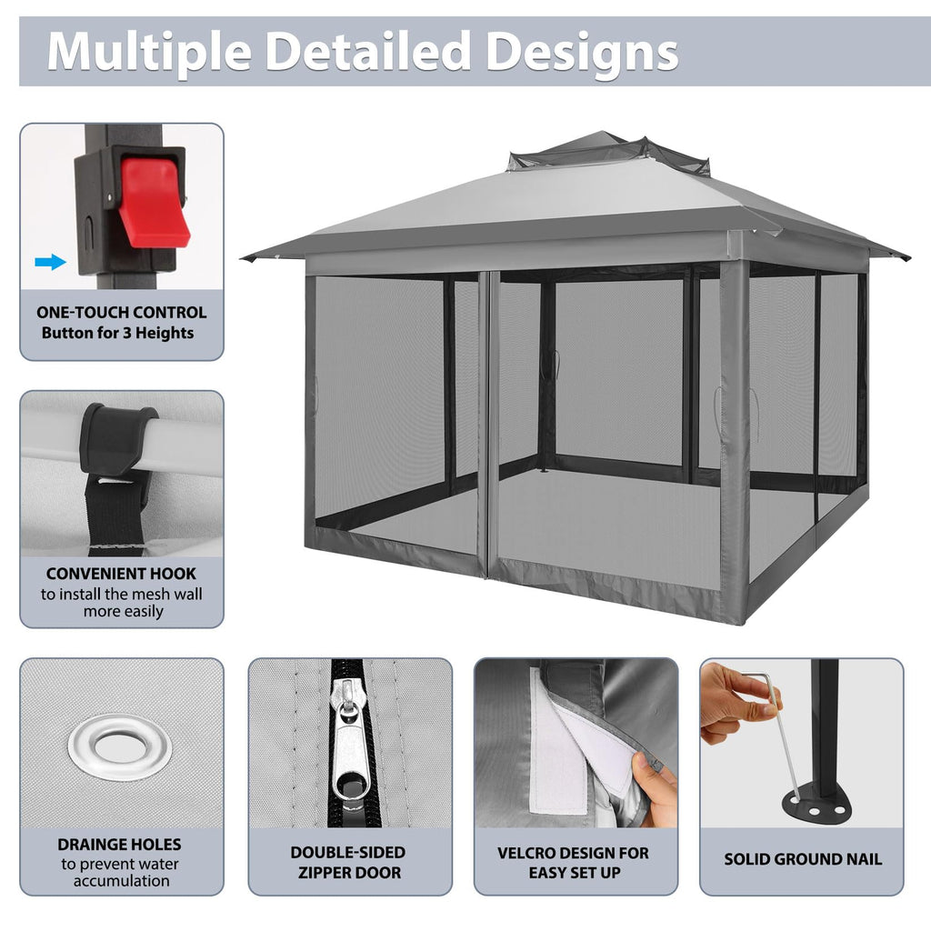11x11 Pop Up Gazebo Canopy Tent with Mosquito Net F41495