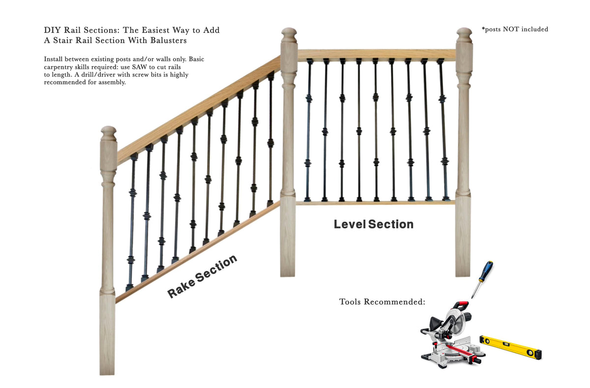 Indoor Stair Rail Section Kit with Black Metal Balusters K641