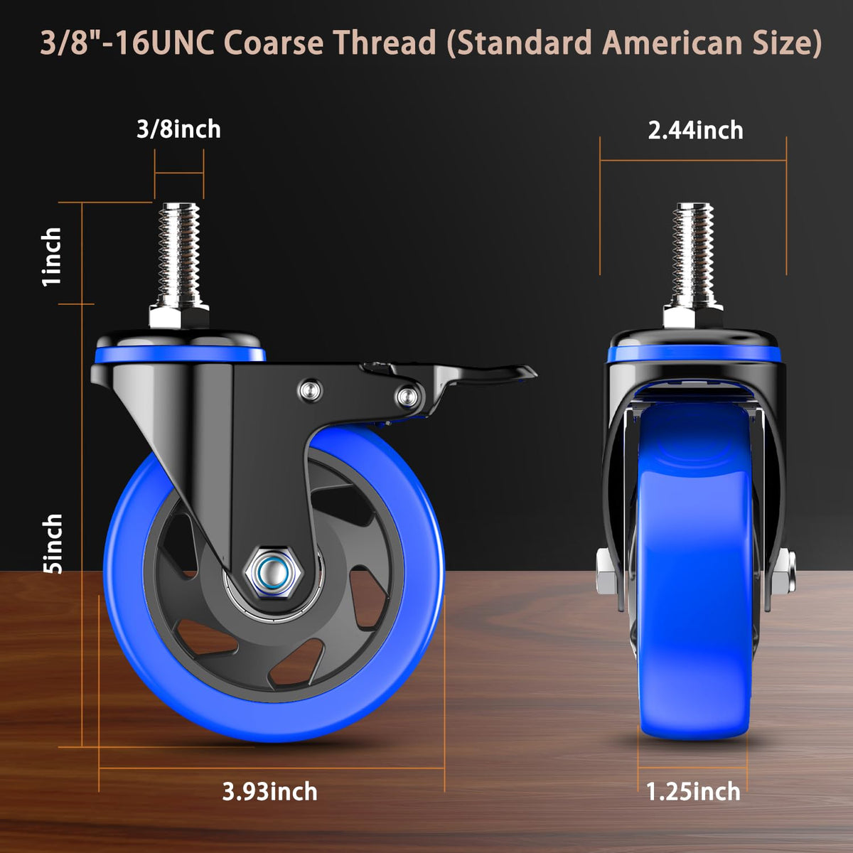 4 Inch Heavy Duty Threaded Stem Caster Set of 4 Q430