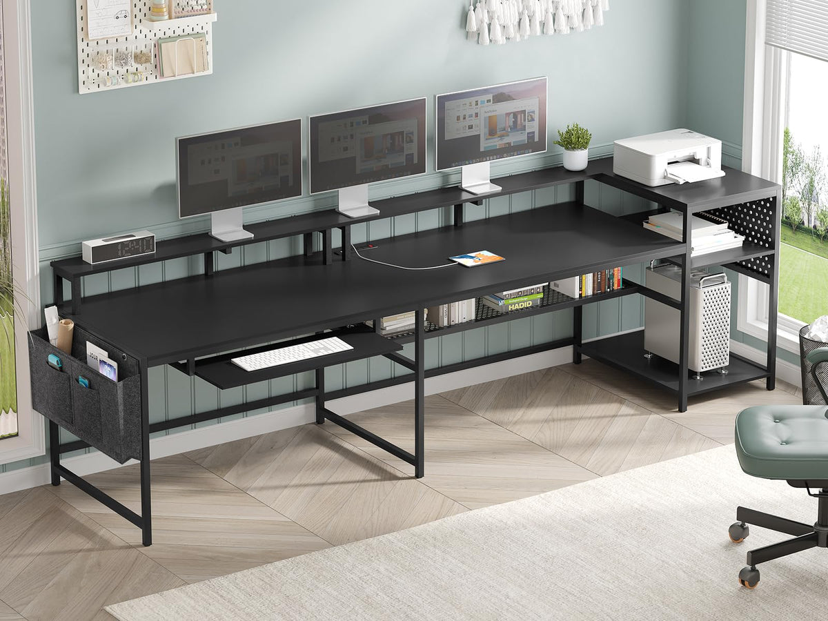 L Shaped Gaming Desk with Power Outlets & LED Strip T78392