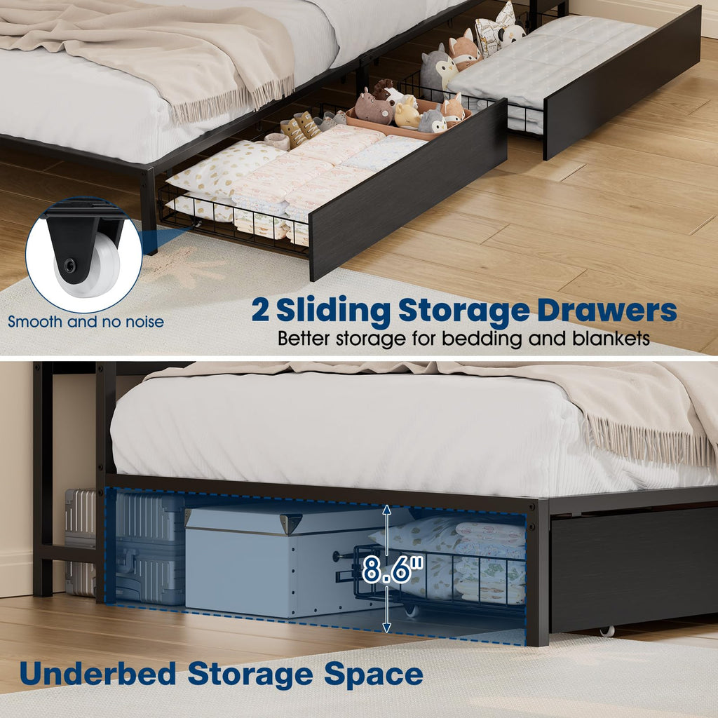 Twin Size Metal Corner Bed Frame with Storage Bookcase Headboard J96005