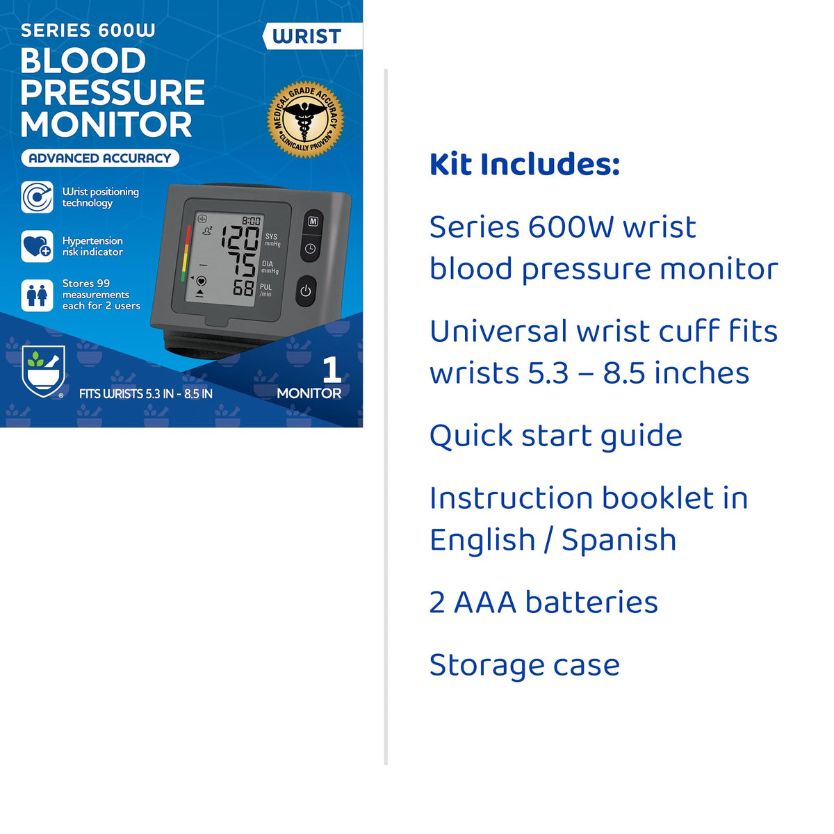 Wrist Blood Pressure Monitor, 2 Users, 198 Measurements D418