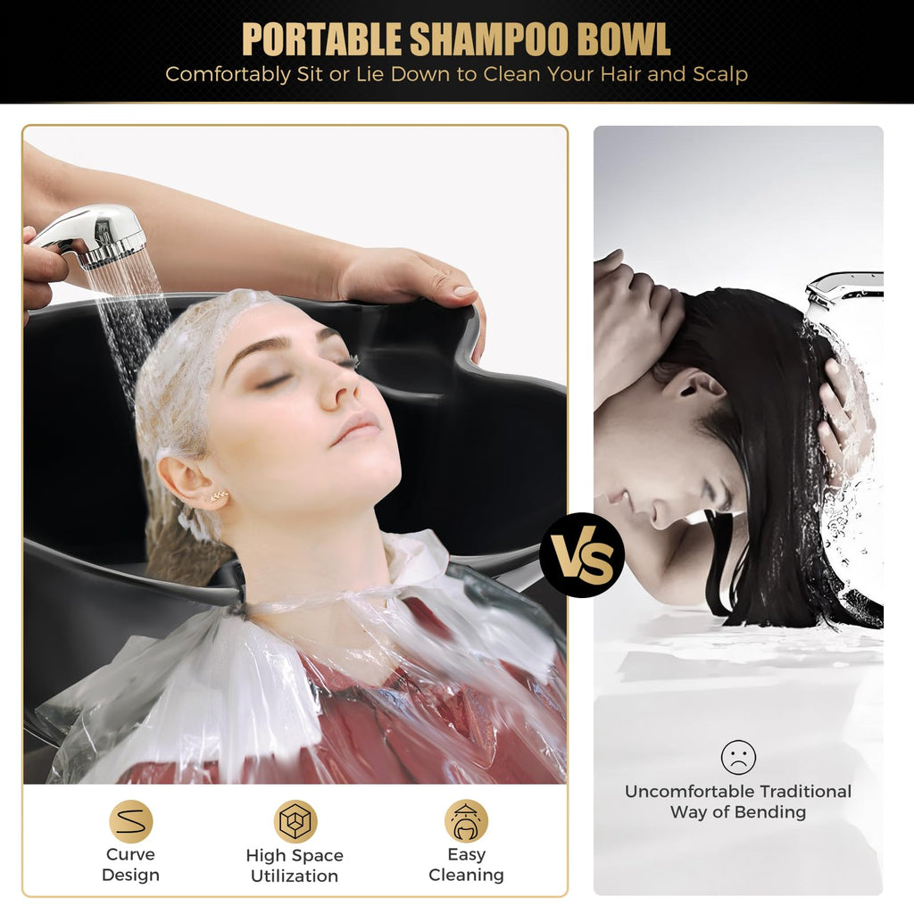 Black Portable Shampoo Bowl with 2 Bucket D92794