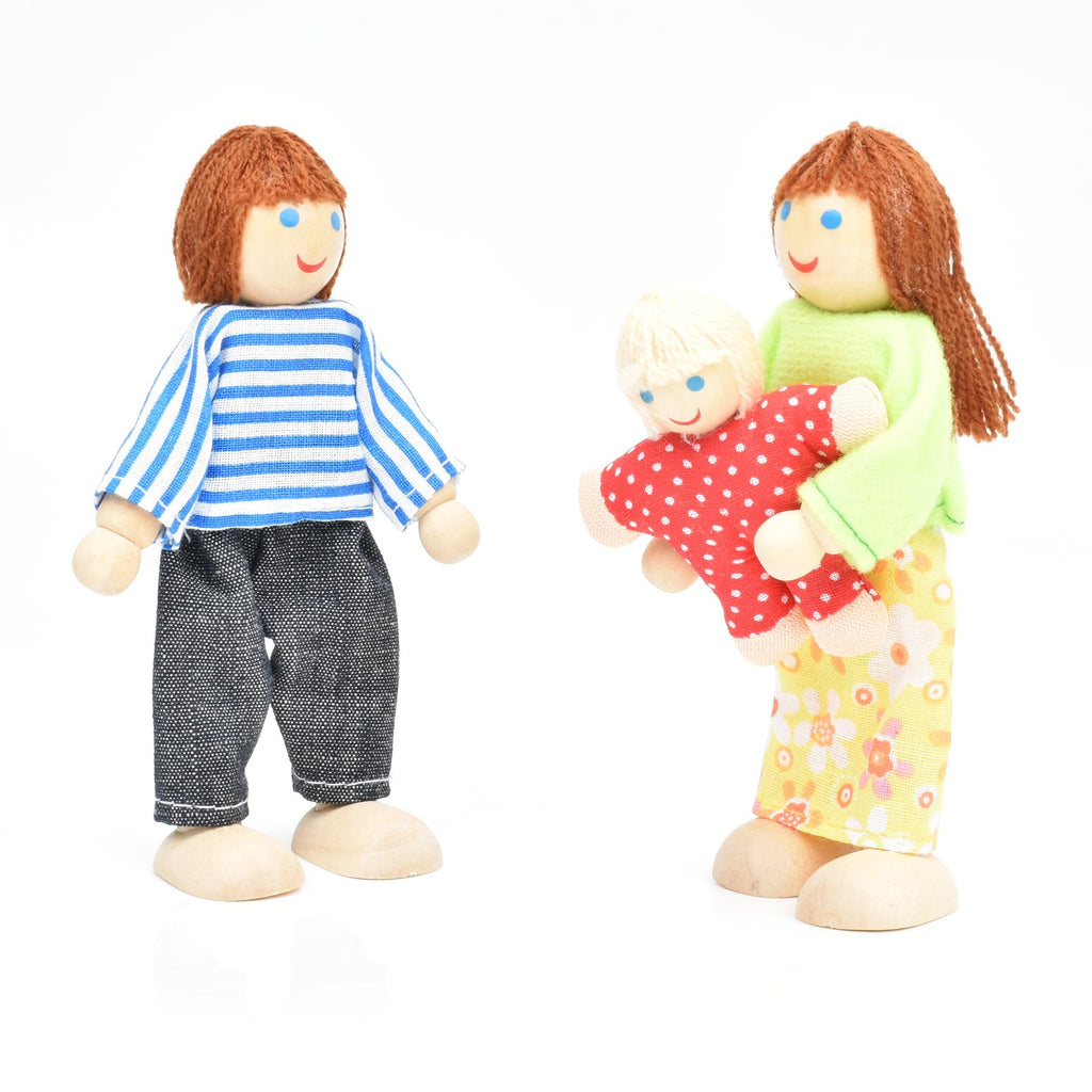Wooden Dollhouse Dolls Family Set of 7 Miniature Figures and 2 Pets X4515