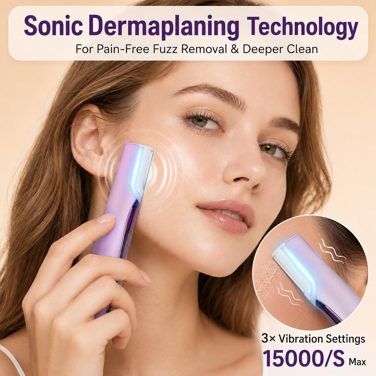 Sonic Dermaplaning Tool with LED Light, Rechargeable Facial Hair Remover M96397