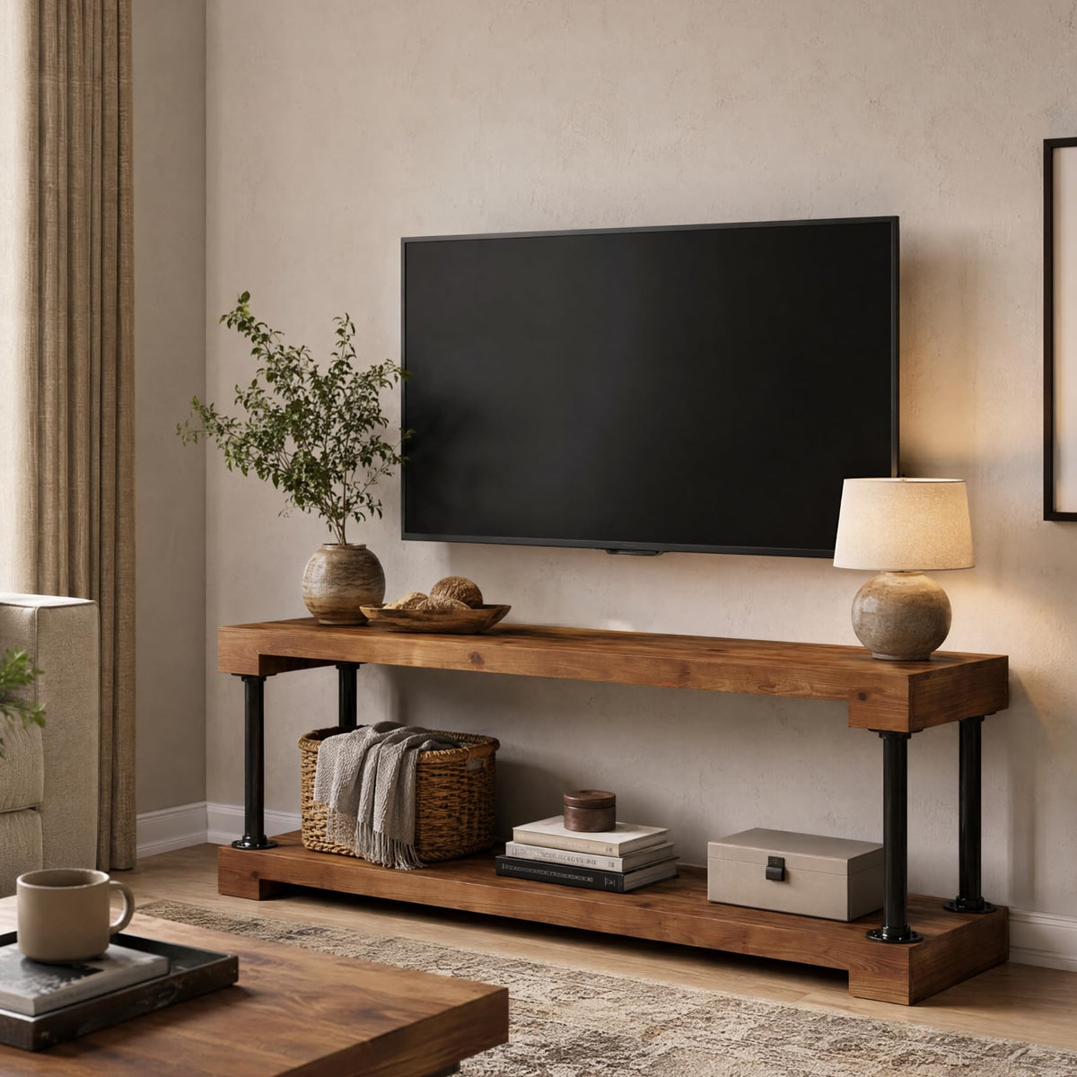 Solid Wood TV Stand for 75-Inch TV F18455