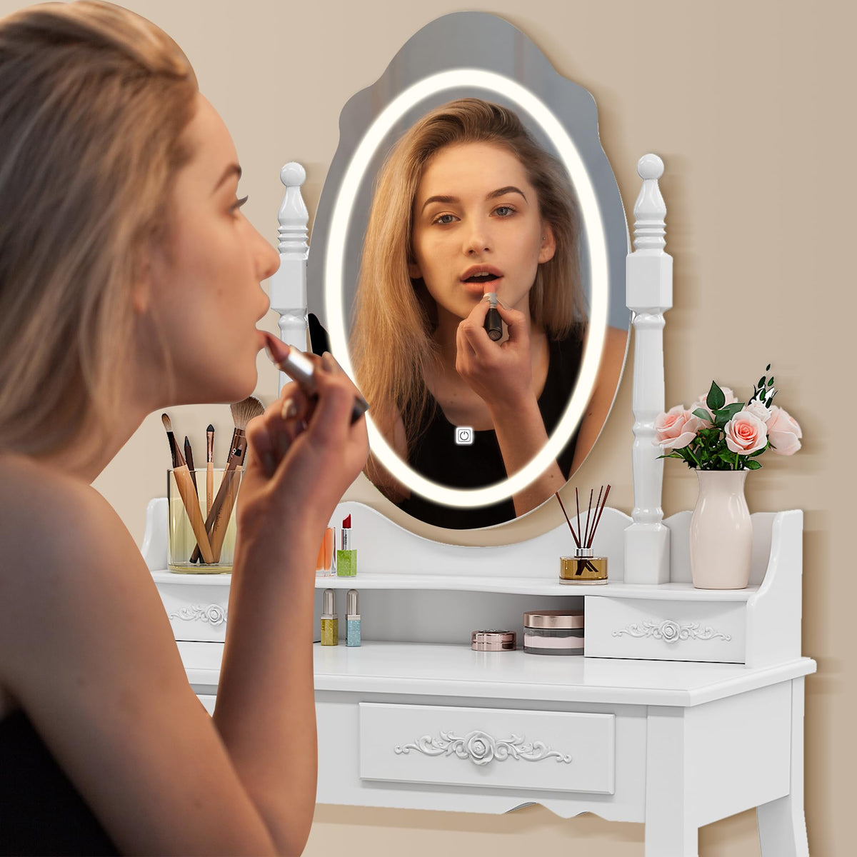 Vanity Desk with Mirror and Lights O63903