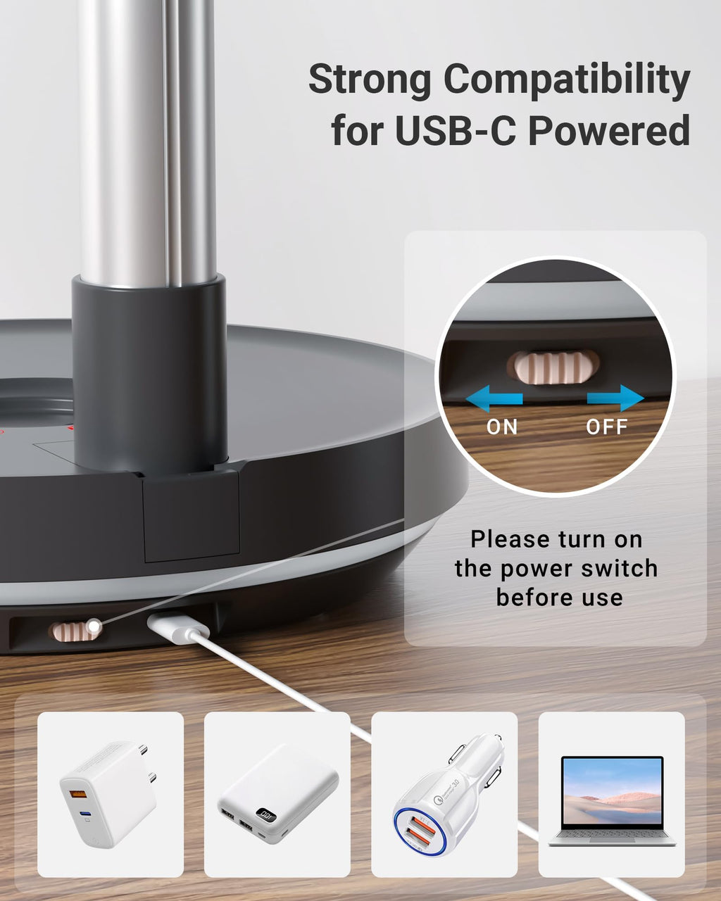 10" Portable Oscillating Fan with 10000mAh Rechargeable Battery S4285