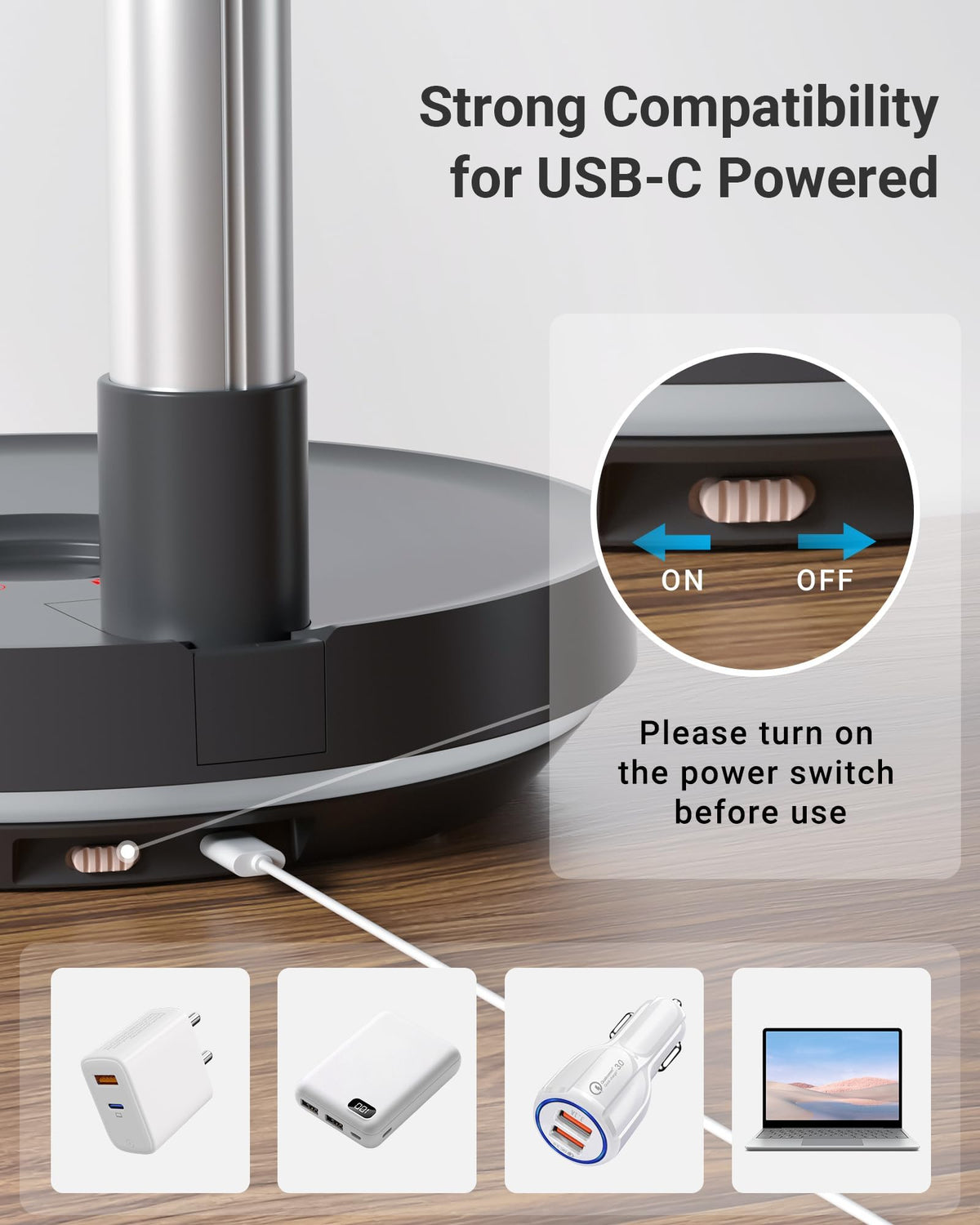 10" Portable Oscillating Fan with 10000mAh Rechargeable Battery S4285
