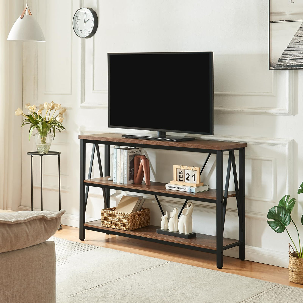 Brown 3 Tier Console Table with Open Shelves L634