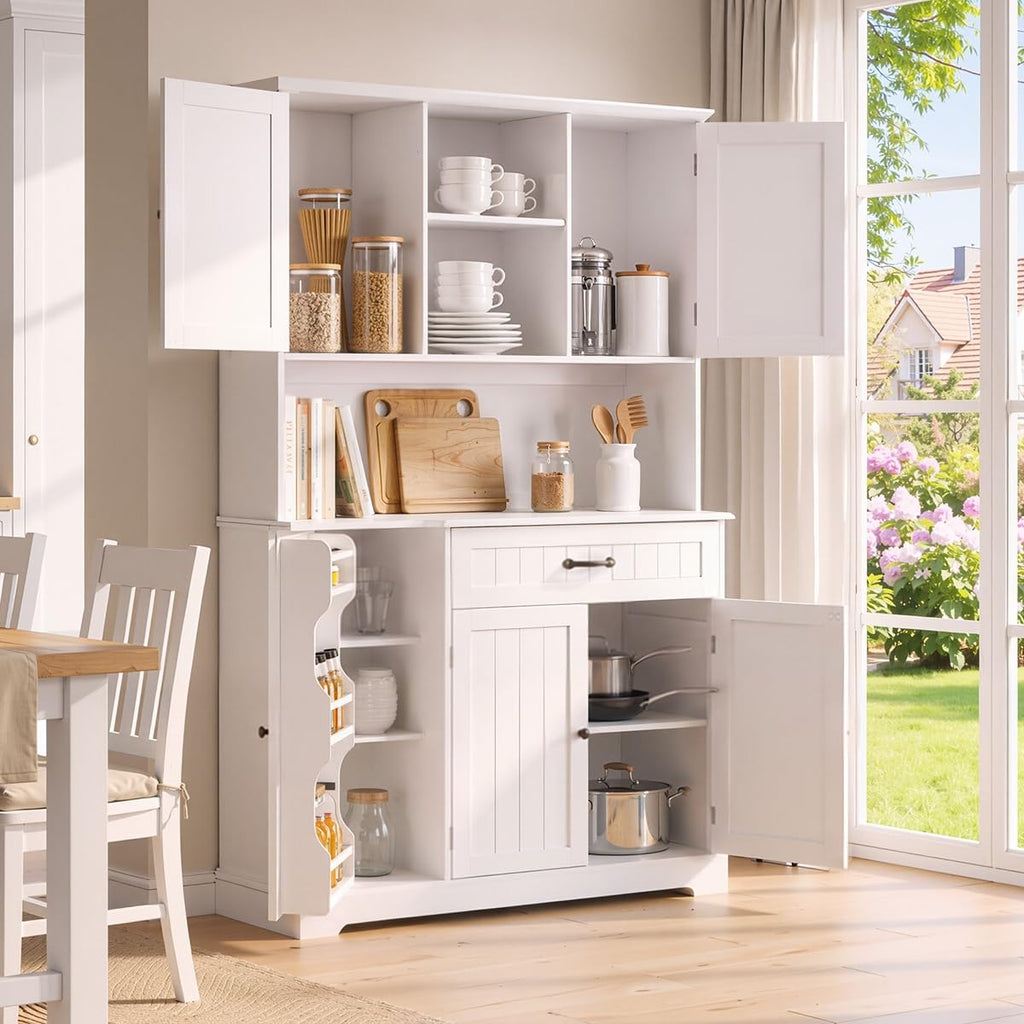 Tall White Kitchen Storage Cabinet with Door and Shelves G7934