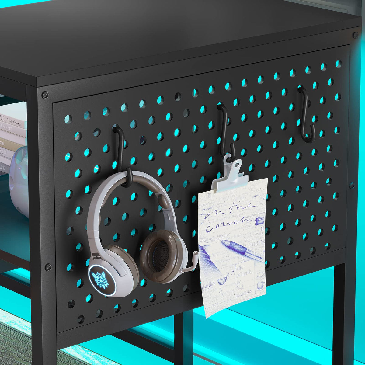 L Shaped Gaming Desk with Power Outlets & LED Strip T78392