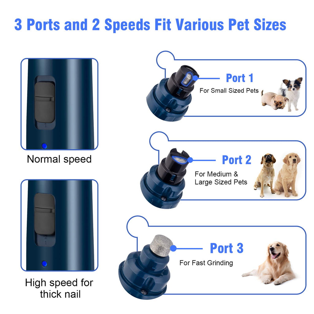 Dog Nail Grinder with LED Light 2-Speed Electric Pet Nail Trimmer Dark Blue V74521