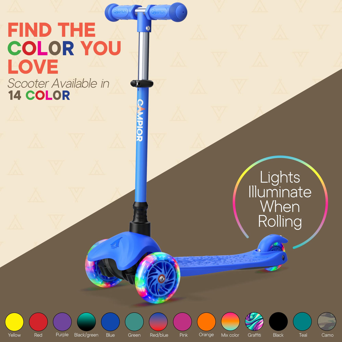 Blue Mini 3 Wheel Scooter with LED Light-Up Wheels L34931