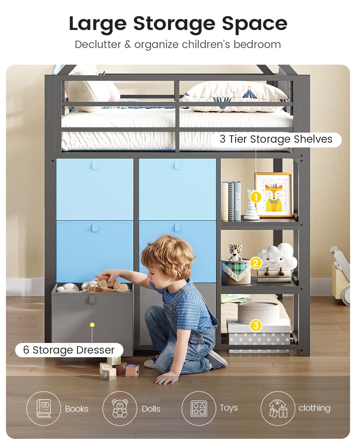 Twin Metal Loft Bed with Desk and Storage D39297