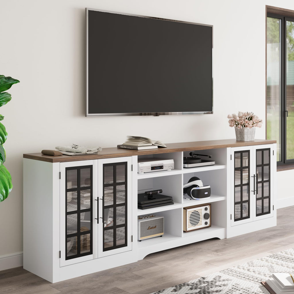 White TV Stand with Storage Cabinet and 3-Tier Open Shelves F61518