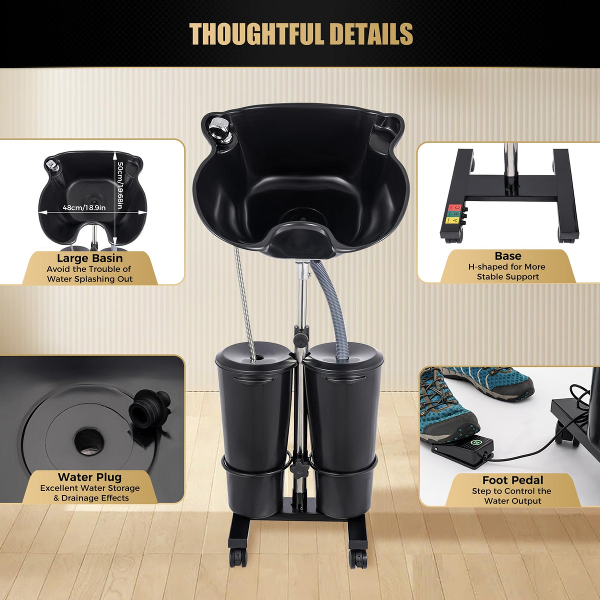 Black Portable Shampoo Bowl with 2 Bucket D92794