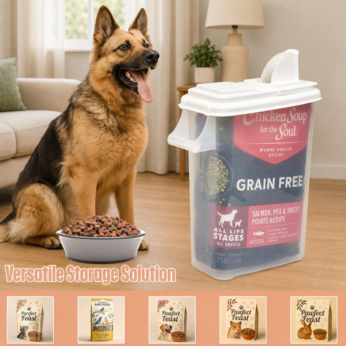 Airtight Pet Food Storage Container 32 Quart with Pour Spout I883419