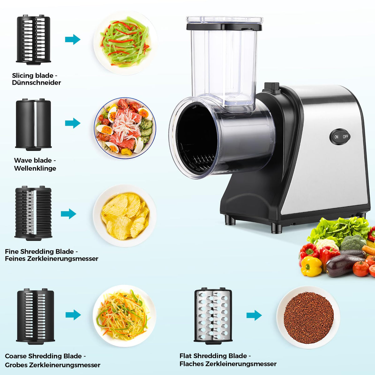 Electric Stainless Steel Vegetable Slicer with 5 Blades C809241