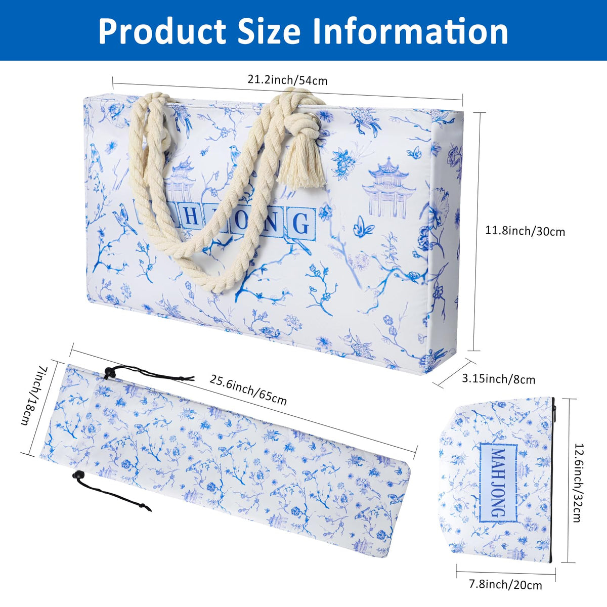166 Blue Mahjong Tile Set with Bag and 4 All-in-One Rack/Pushers W376
