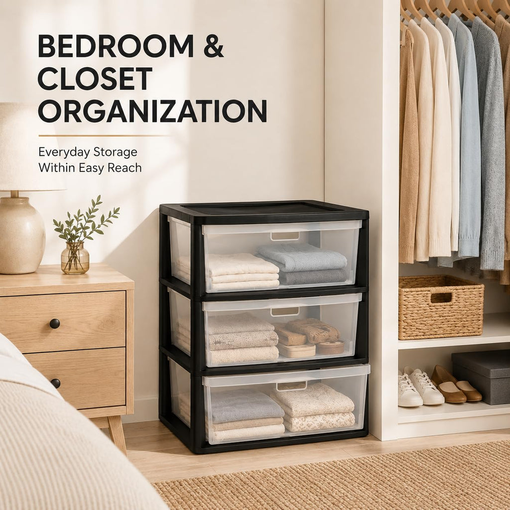 Plastic 3 Drawer Storage Tower with Clear Removable Bins K253480