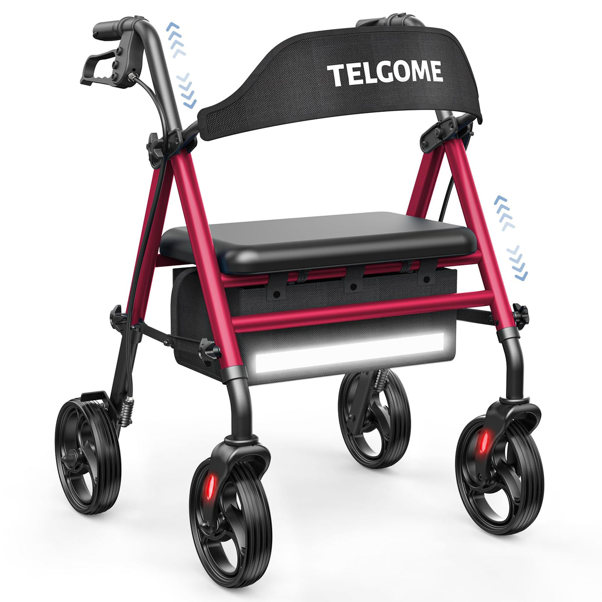 Red 350 lb Capacity Foldable Rollator Walker with Seat K8308