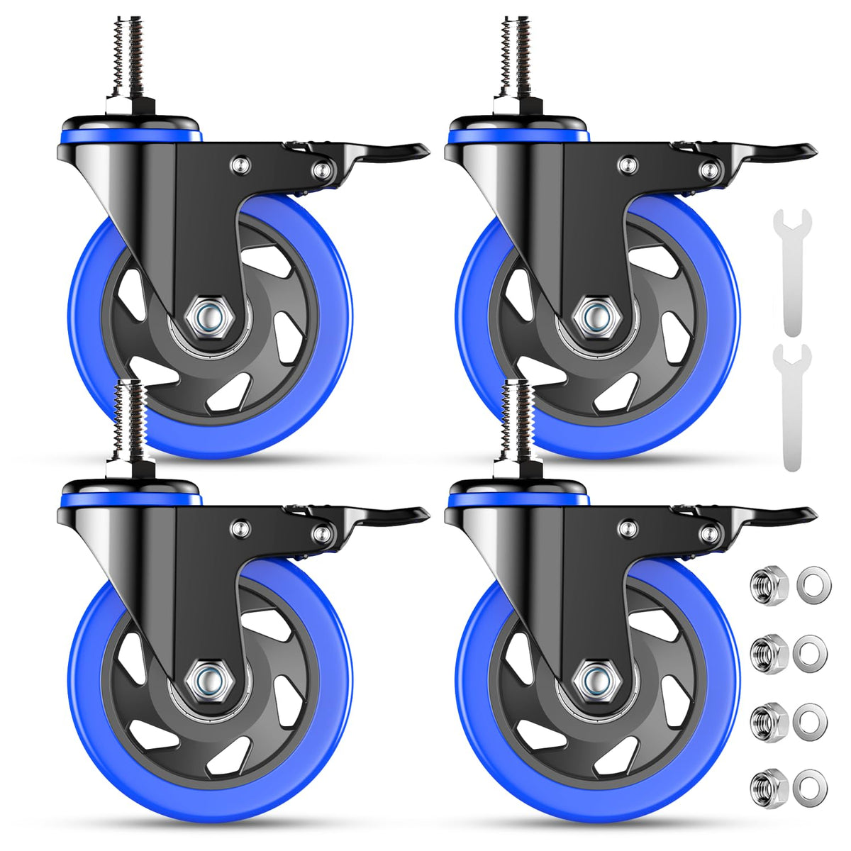 4 Inch Heavy Duty Threaded Stem Caster Set of 4 Q430