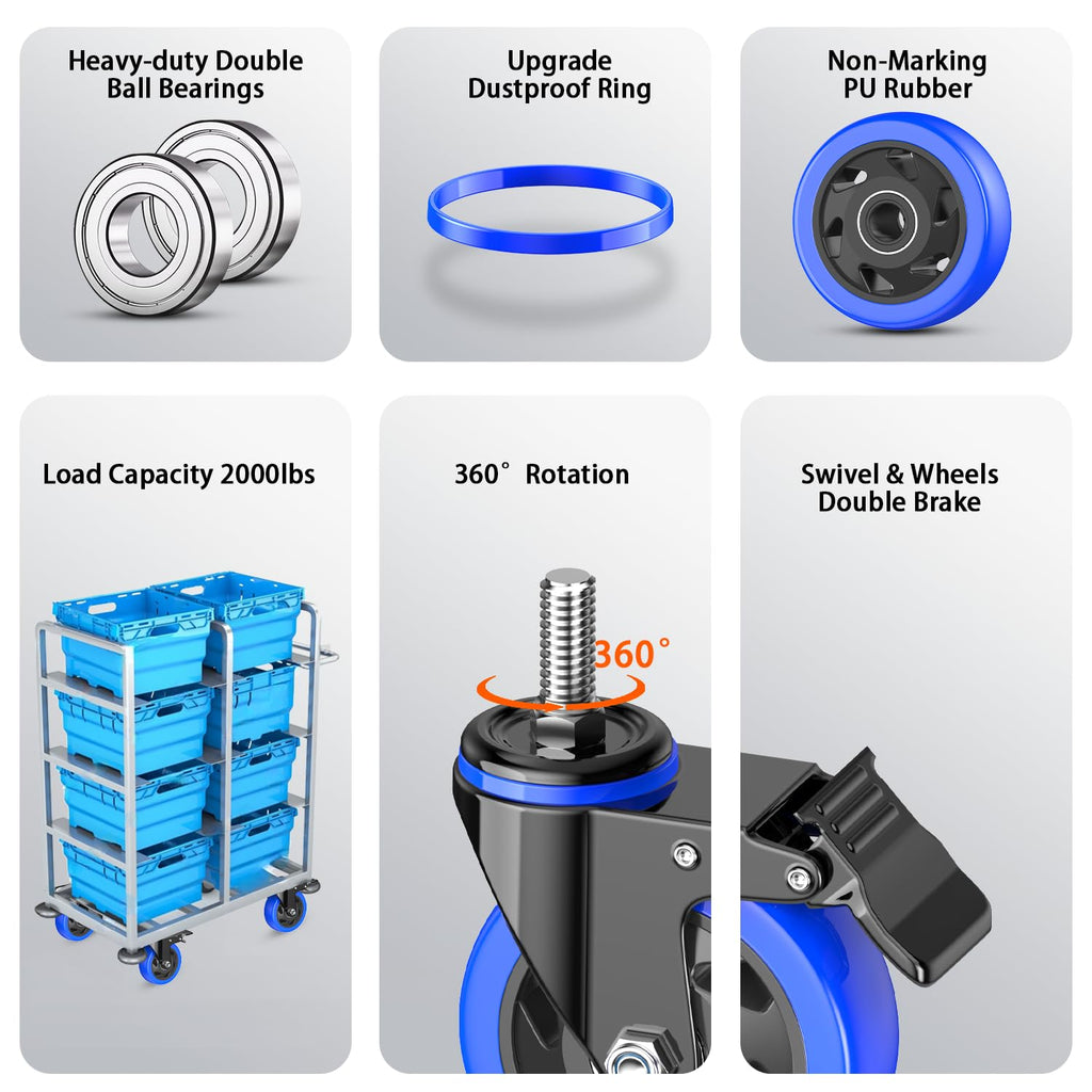 4 Inch Heavy Duty Threaded Stem Caster Set of 4 Q430