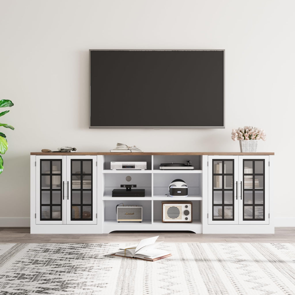 White TV Stand with Storage Cabinet and 3-Tier Open Shelves F61518