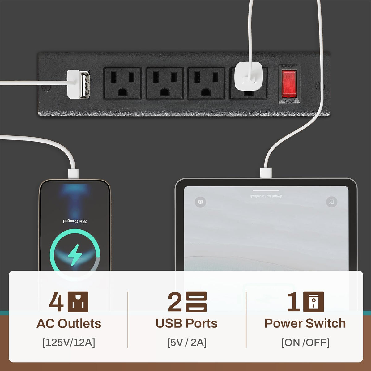L Shaped Gaming Desk with Power Outlets & LED Strip T78392