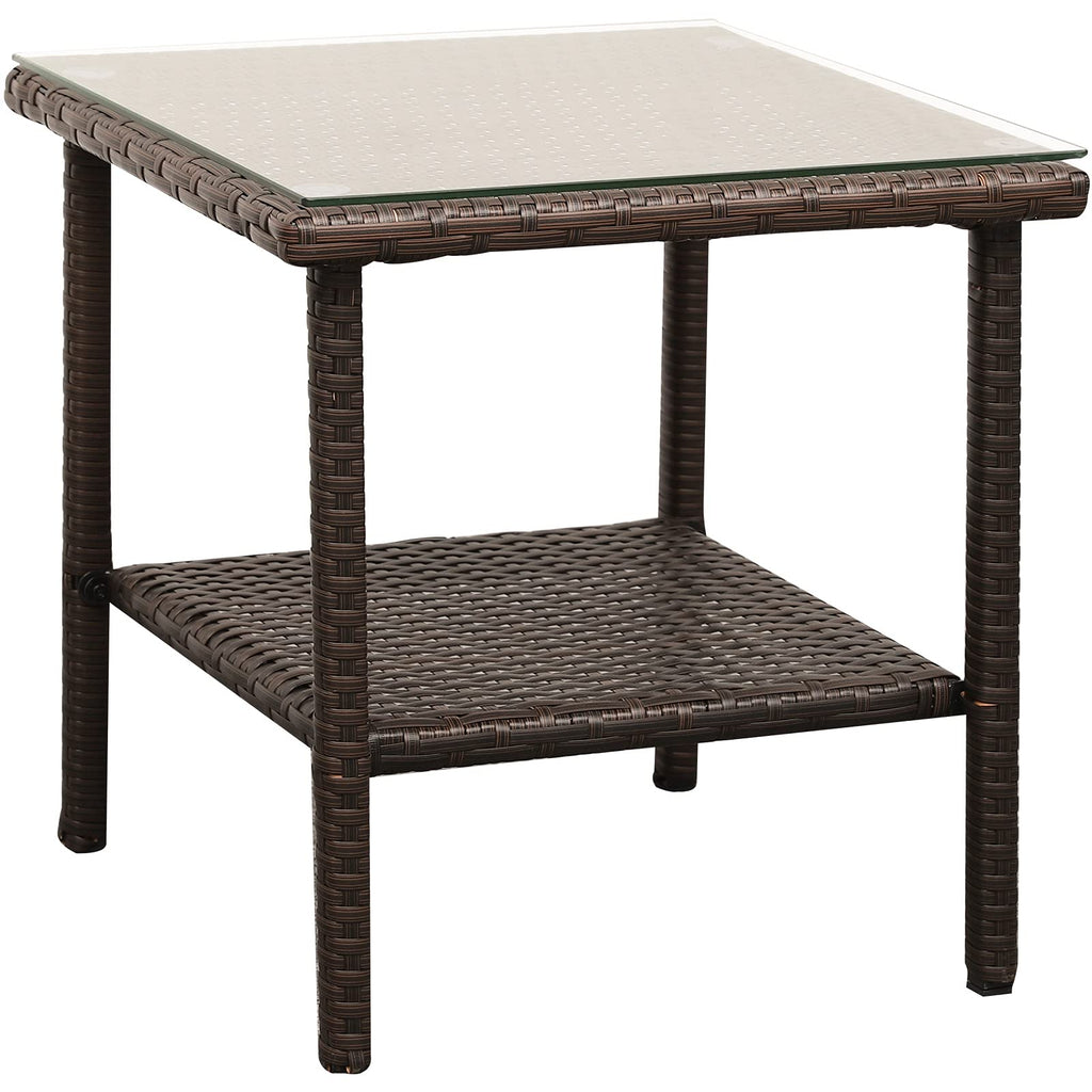 Outdoor PE Wicker Side Table with Glass Top I86818