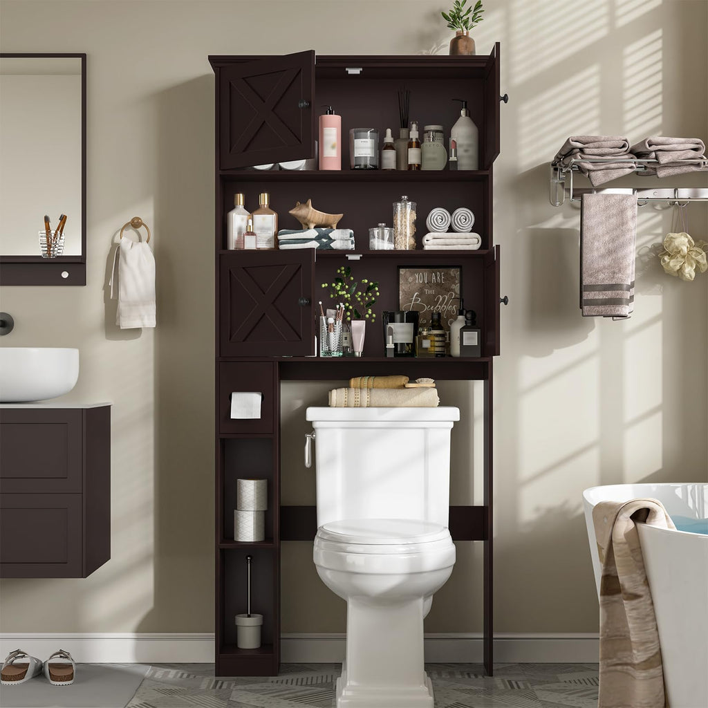 Over The Toilet Storage Cabinet with Doors & Paper Holder H7614