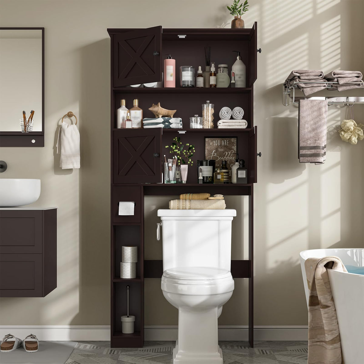 Over The Toilet Storage Cabinet with Doors & Paper Holder H7614