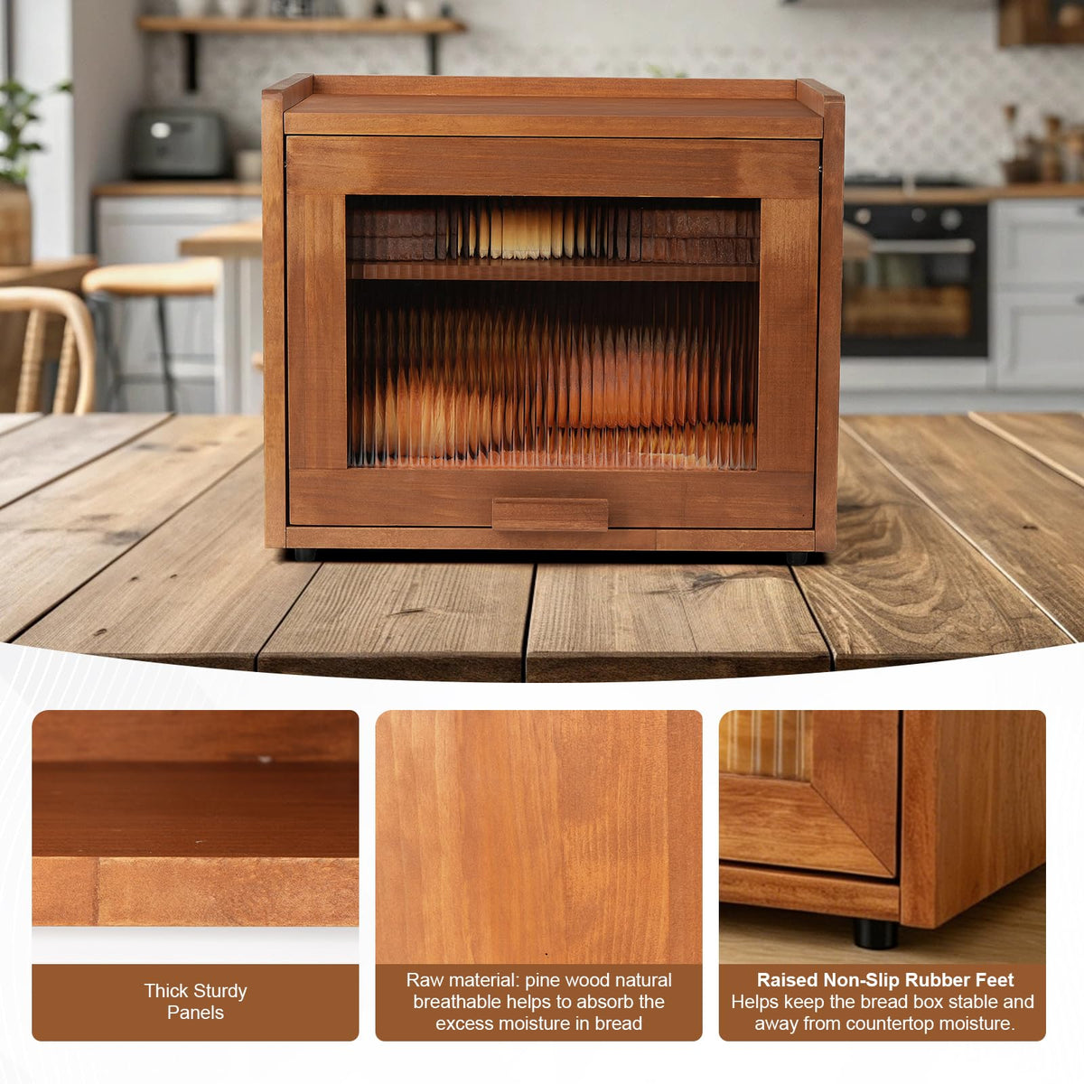Brown 2 Tier Wooden Bread Box A619563