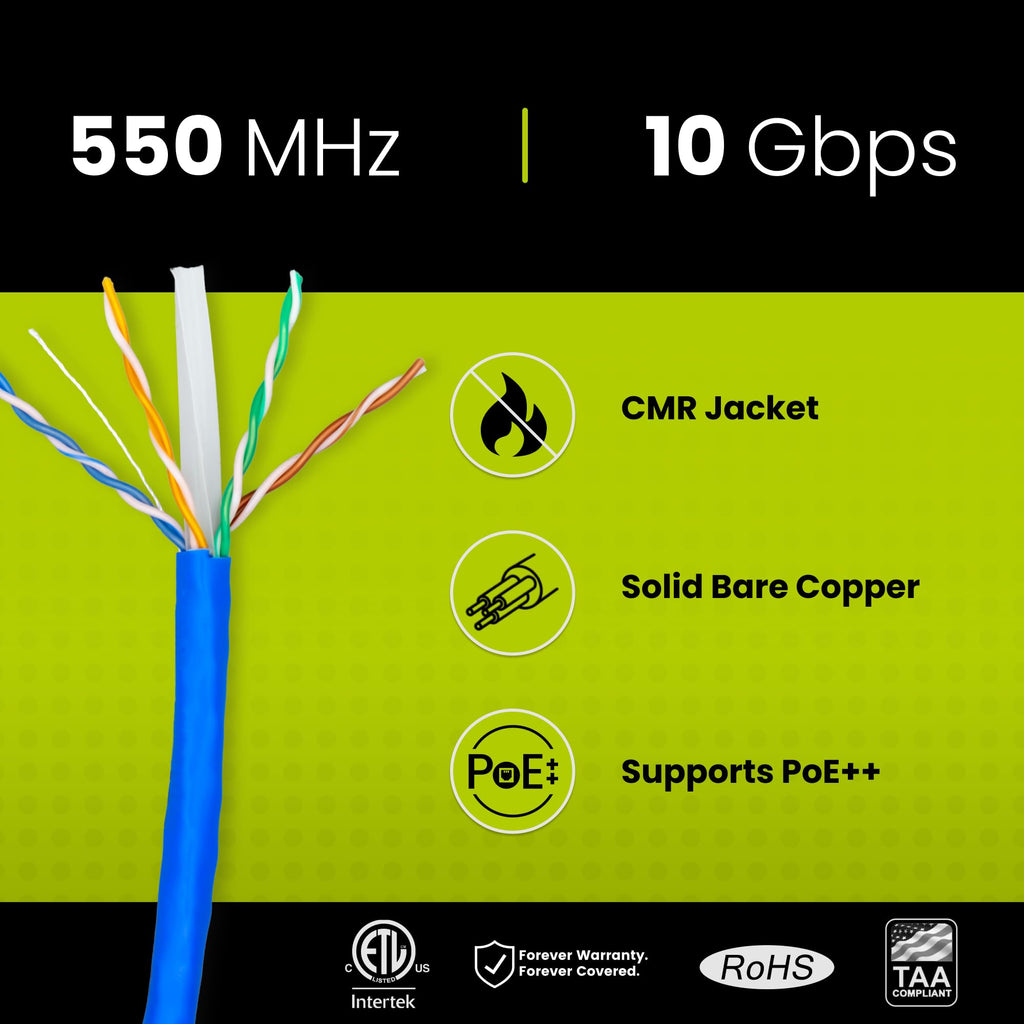Blue 1000ft Cat6 Riser UTP Bulk Ethernet Cable R318