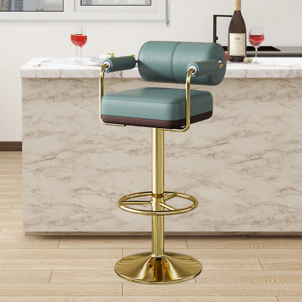 Set of 2 Green Adjustable PU Leather Bar Stools Q67393