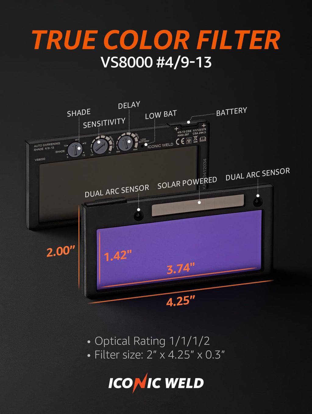 Auto Darkening Welding Helmet Flip Up Lens Shade 4/9-13 White E9067