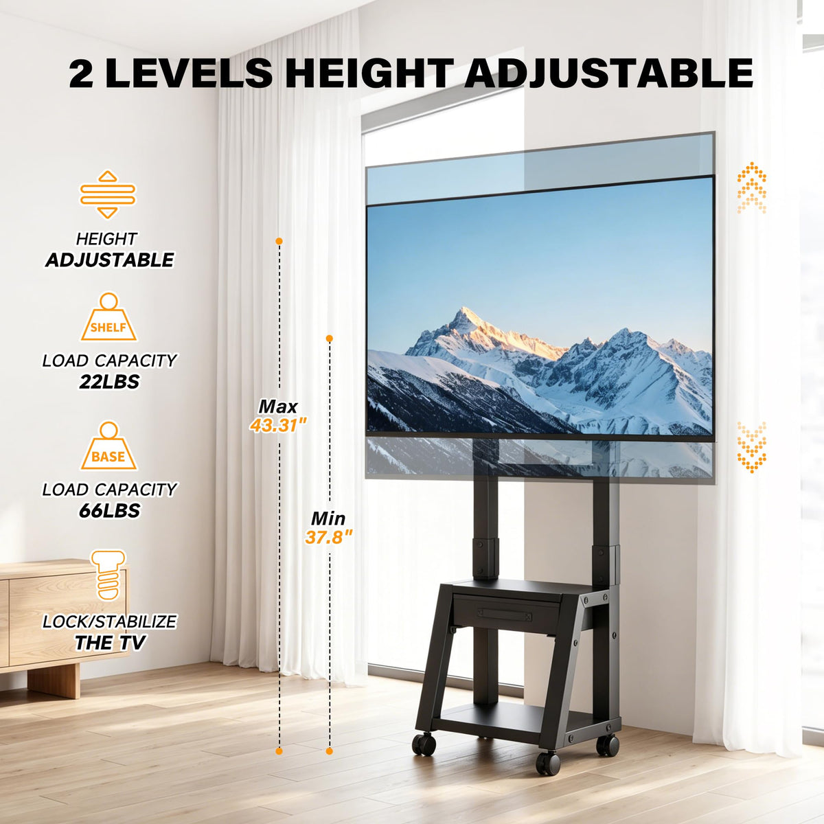 Heavy Duty TV Cart on Wheels with Drawer M7994