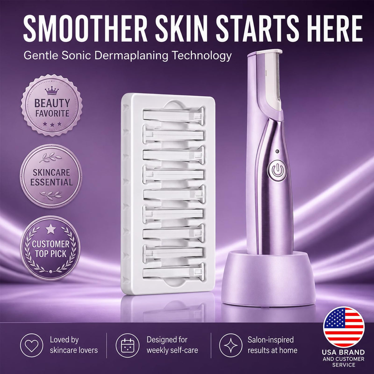 Sonic Dermaplaning Tool with LED Light, Rechargeable Facial Hair Remover M96397