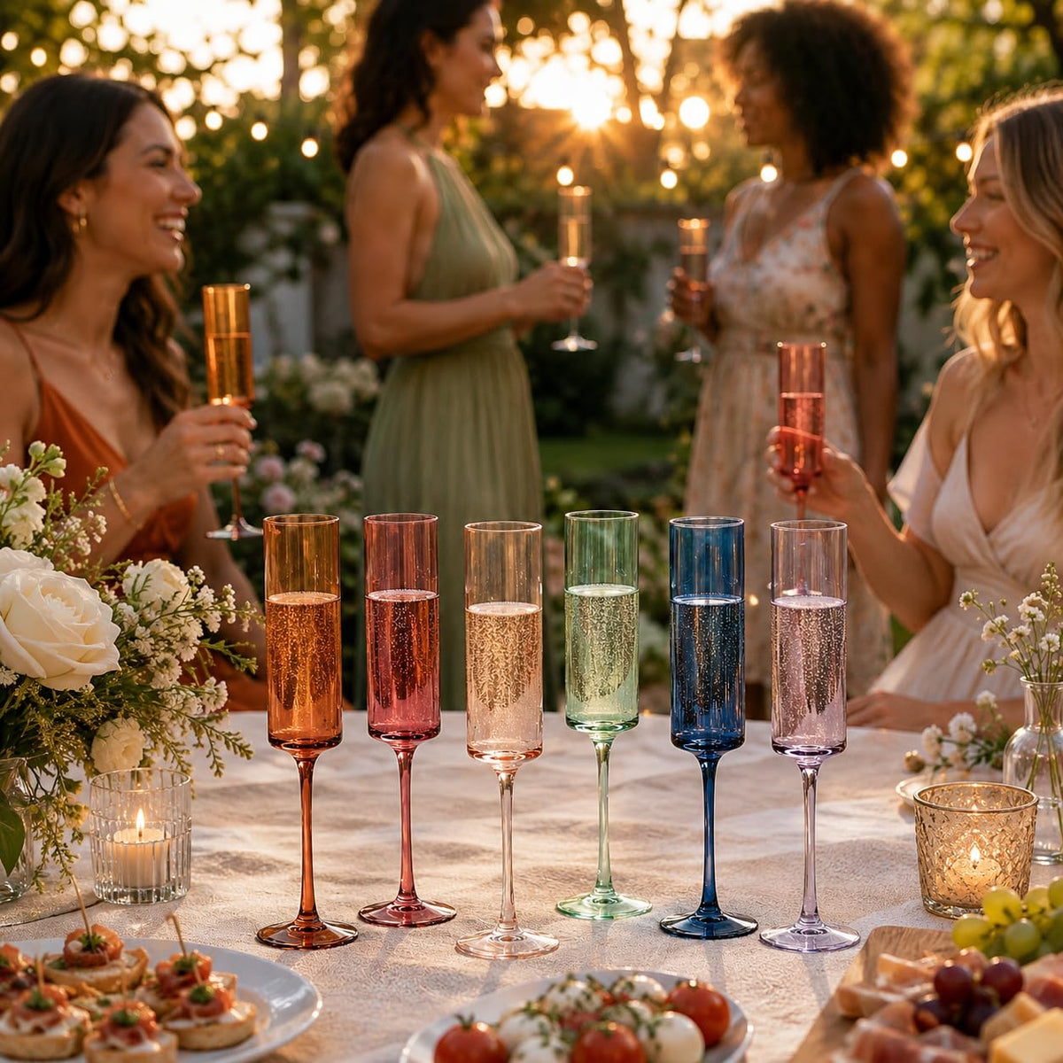 Colored Champagne Flute Stemmed Glasses Set of 6 6oz D91142