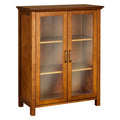 Wooden Freestanding Floor Cabinet with 2 Adjustable Shelves and 2 Glass Paneled Doors I295