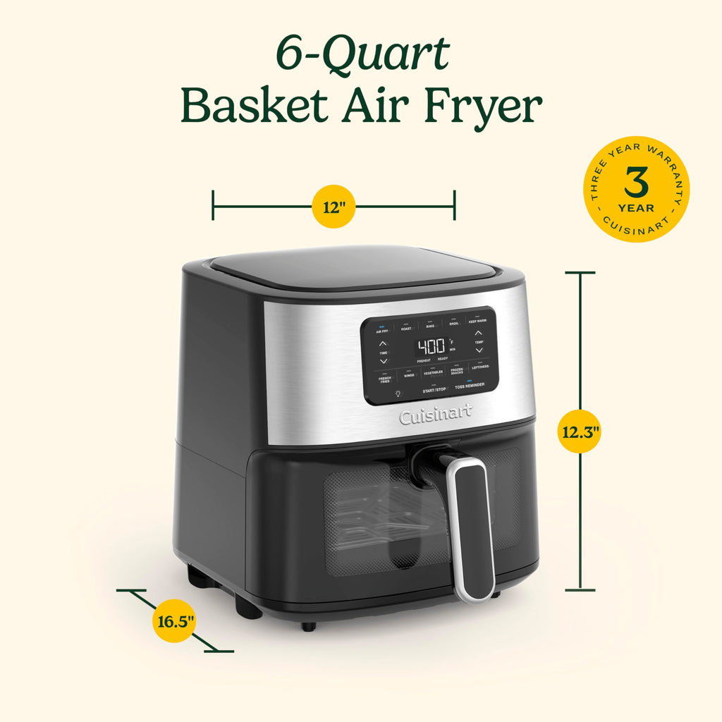 6-Quart Air Fryer with 5 Cooking Functions, Stainless Steel & Black I816