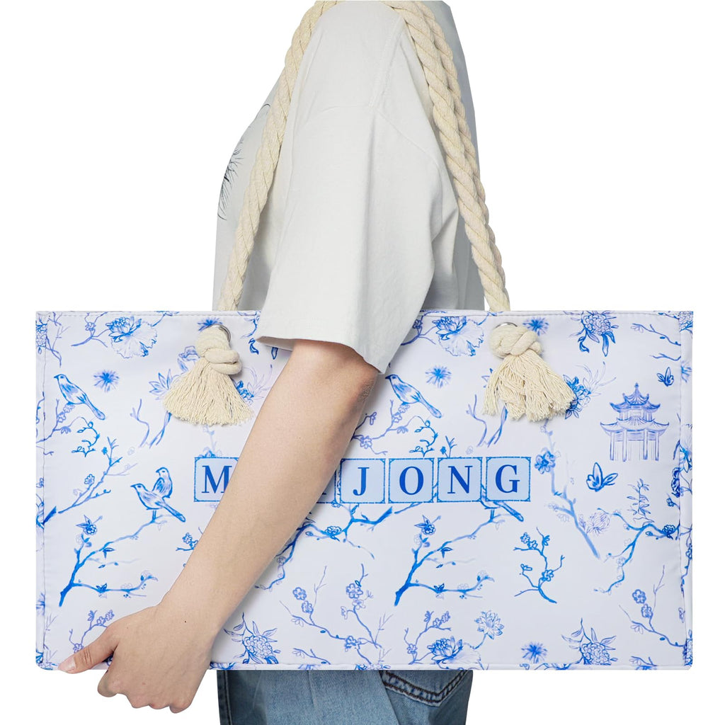 166 Blue Mahjong Tile Set with Bag and 4 All-in-One Rack/Pushers W376