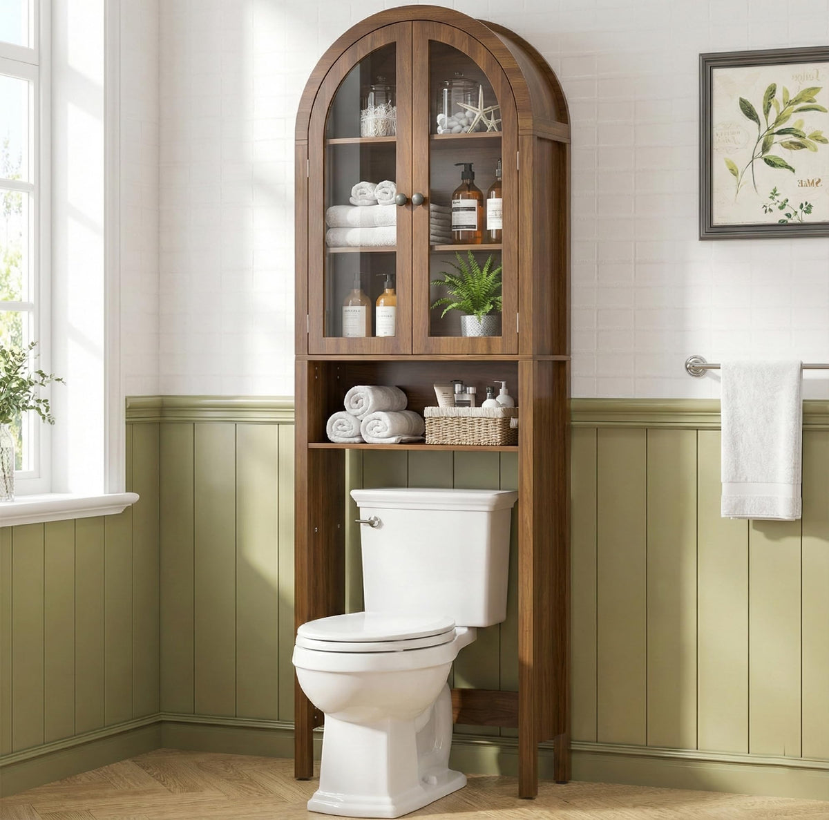 Arched Over The Toilet Storage Cabinet with Acrylic Doors G6573
