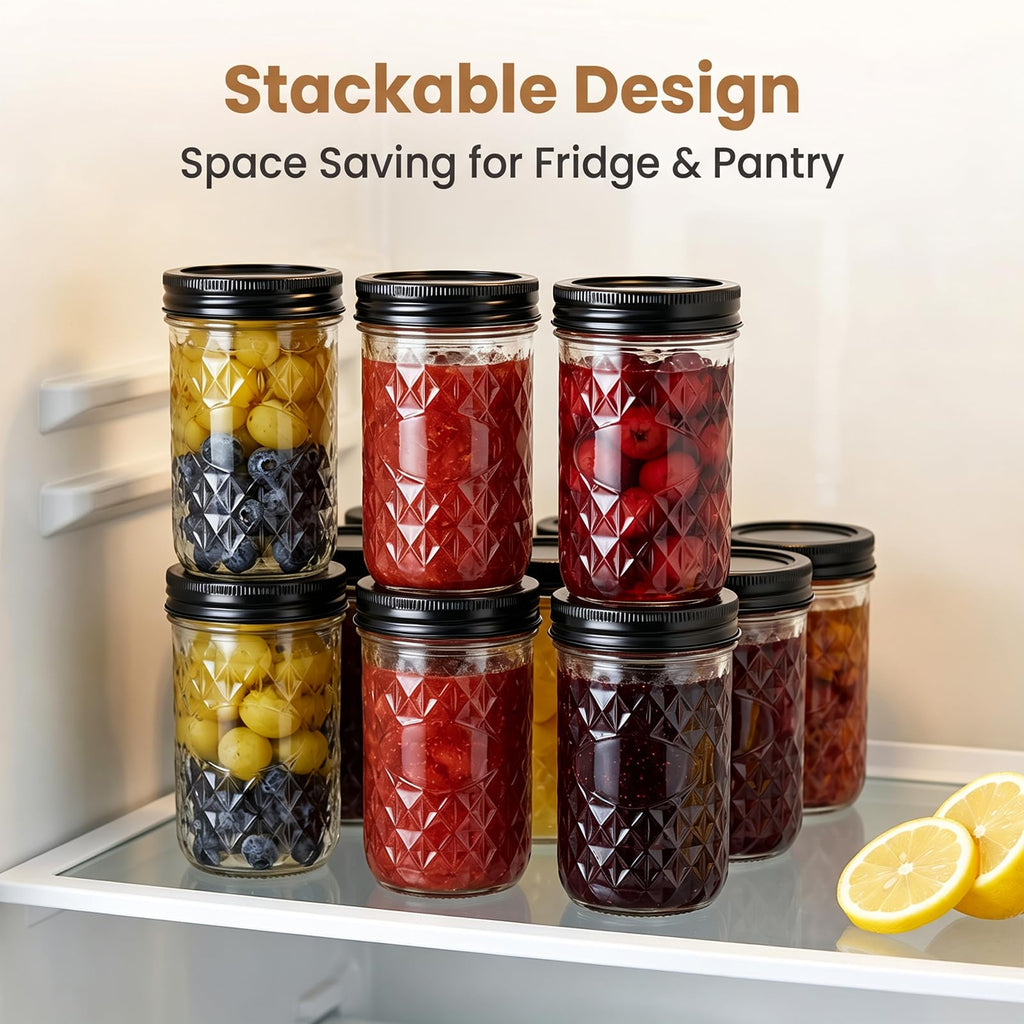 12 oz Mason Jars 12 Pack Regular Mouth Canning Jars with Black Lids V426228