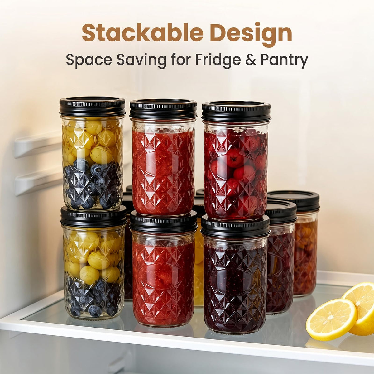 12 oz Mason Jars 12 Pack Regular Mouth Canning Jars with Black Lids V426228