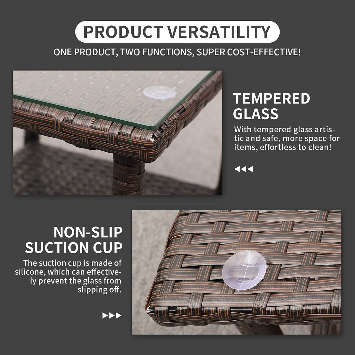 Outdoor PE Wicker Side Table with Glass Top I86818