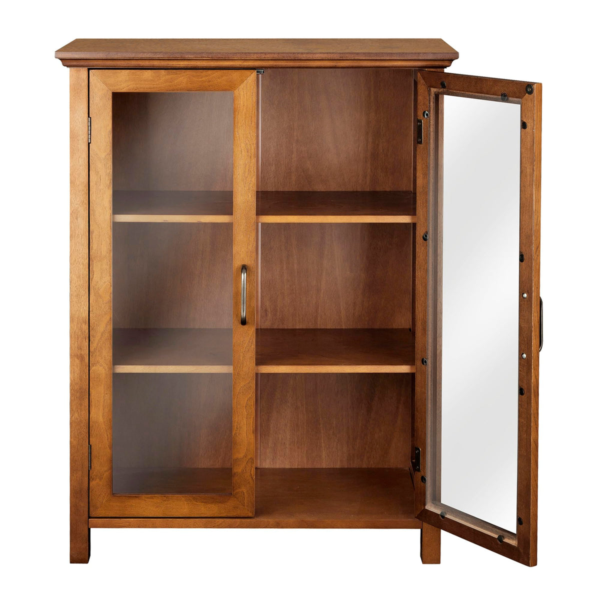 Wooden Freestanding Floor Cabinet with 2 Adjustable Shelves and 2 Glass Paneled Doors I295