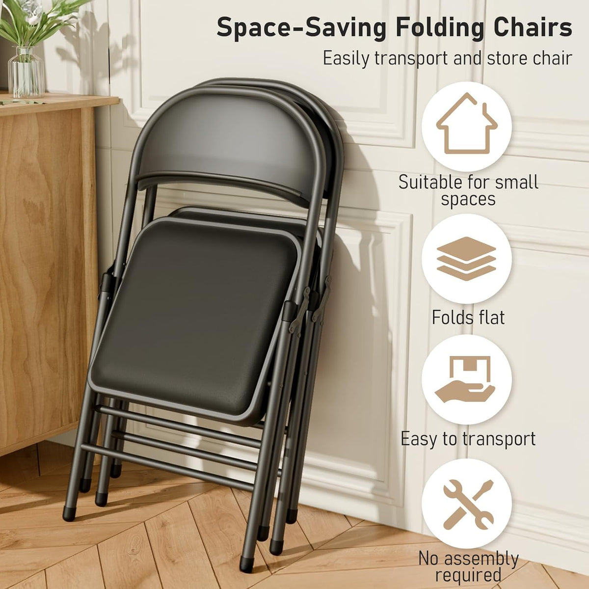 Black Folding Chairs with Padded Cushion, 10 Pack G630