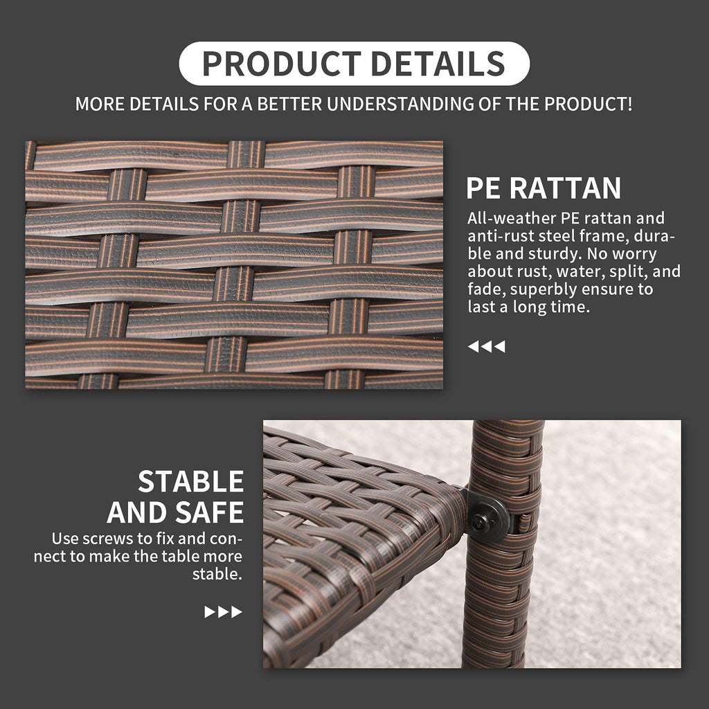 Outdoor PE Wicker Side Table with Glass Top I86818